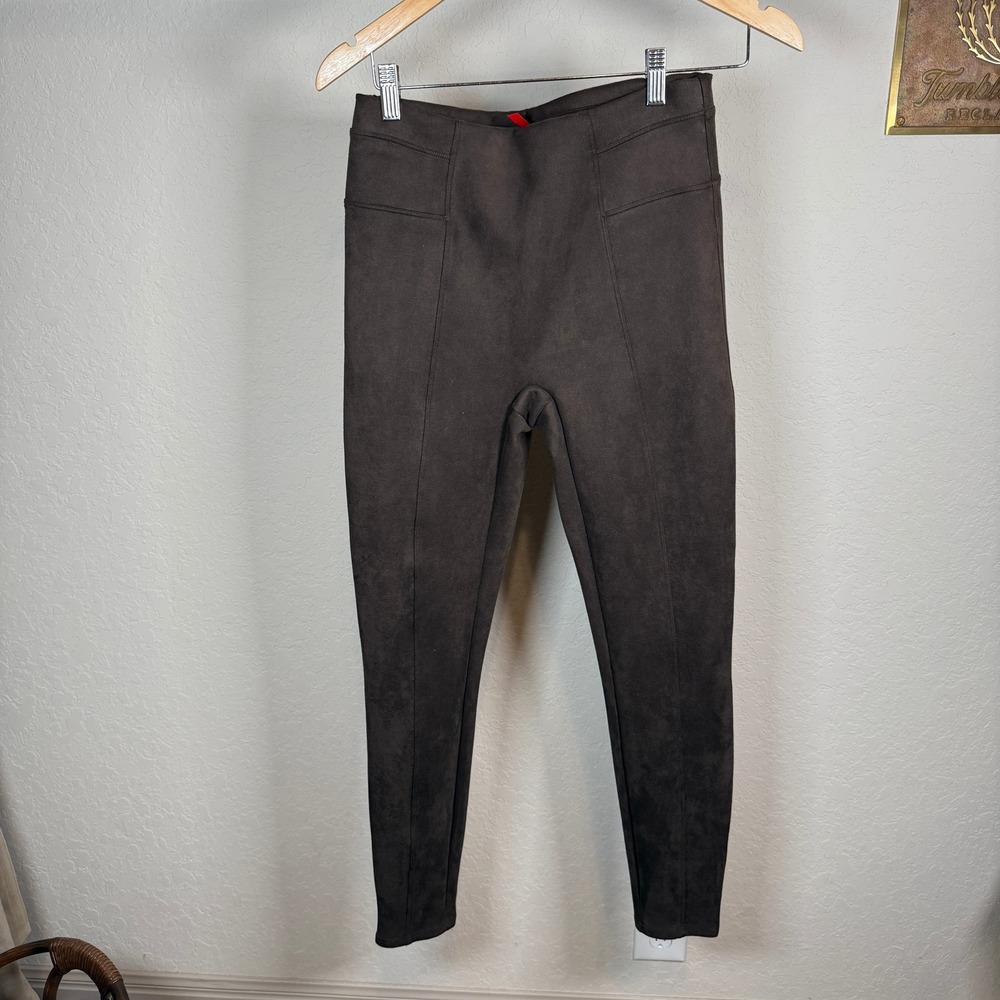 SPANX Faux Leather Leggings Chocolate Brown High Waisted Ponte Pants Women's